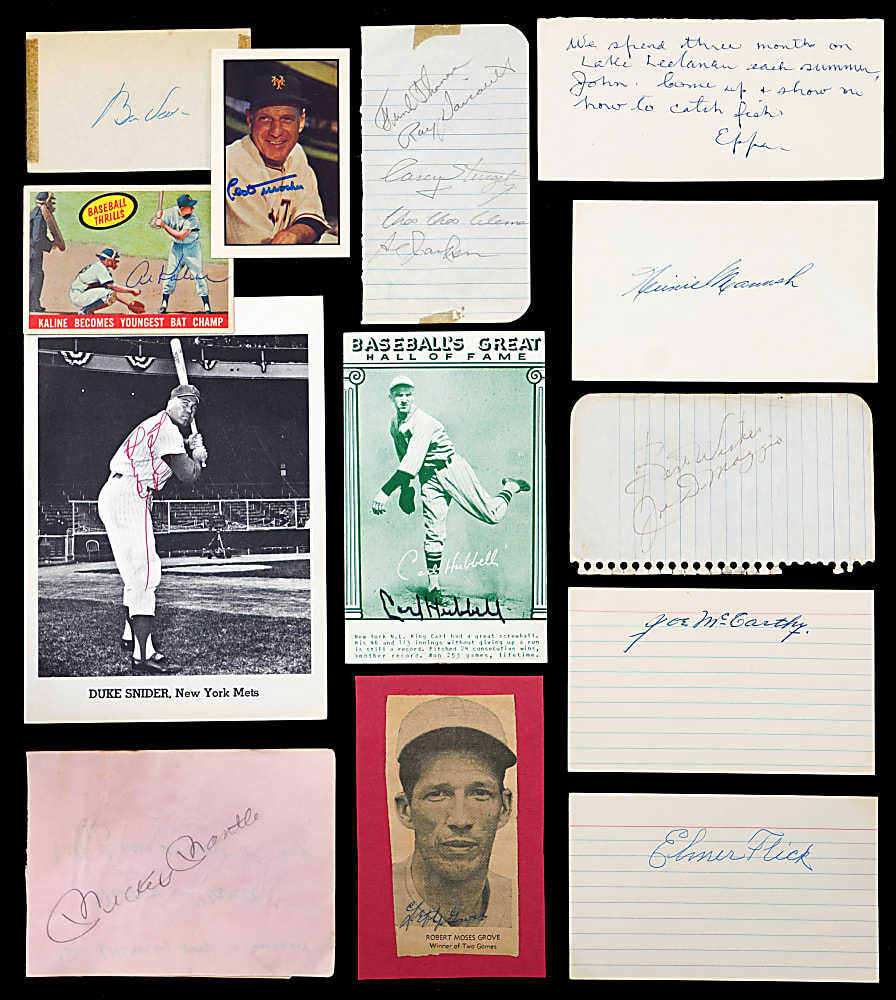 1950s-1980s Autographed Small Flats Collection (47) with (20+) Hall of Famers Including Mickey Mantle, Joe DiMaggio, Casey Stengel, Bill Veeck
