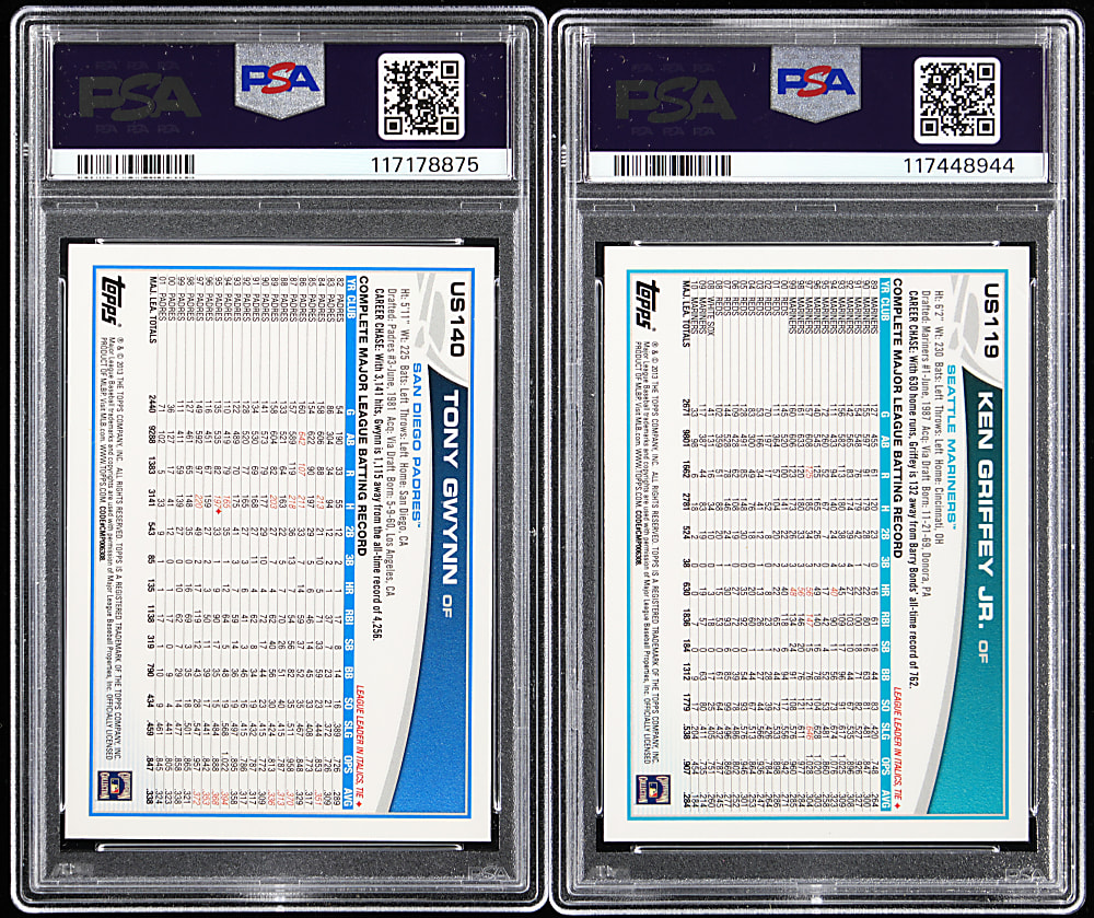 2013 Topps Update Ken Griffey Jr. Super Shortprint PSA Graded Pair with Tony Gwynn