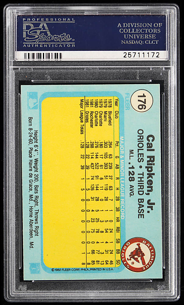 1982 Fleer #176 Cal Ripken Jr. Rookie PSA GEM MINT 10