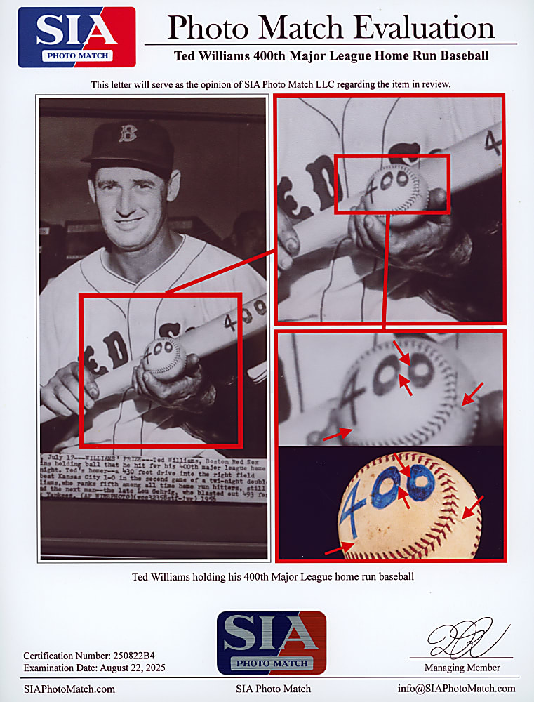 1956 Ted Williams 400th Home Run Baseball with Family Letter of Provenance & SIA Photo Match LOA