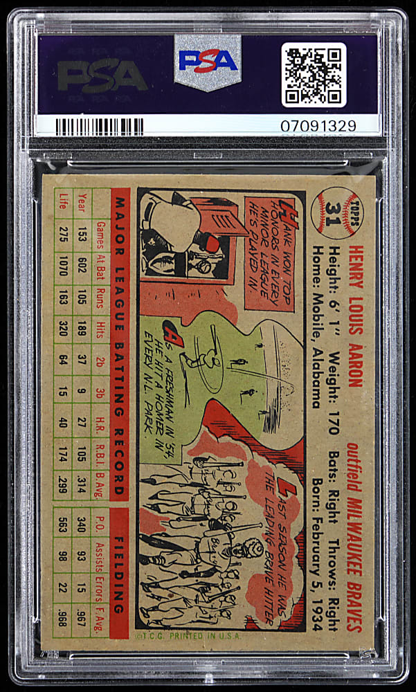 1956 Topps #31 Hank Aaron Gray Back PSA NM-MT 8