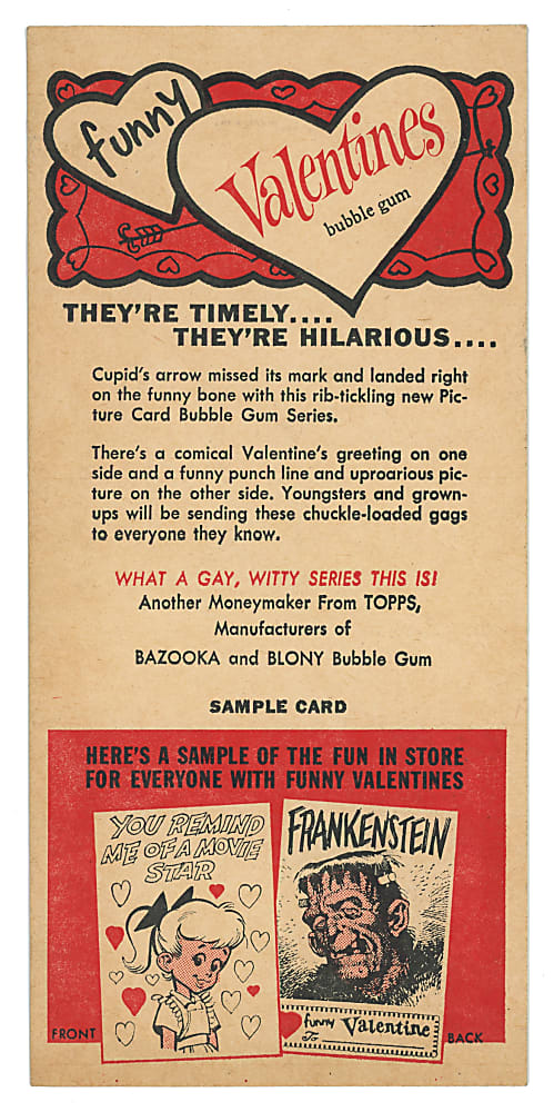 1959 Topps Funny Valentines 3-Card Salesman Sample Panel - Extremely Rare