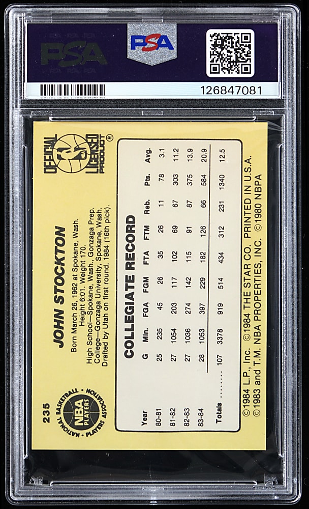 1984-1985 Star Basketball #235 John Stockton Rookie PSA EX-MT 6