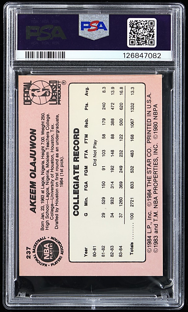1984-1985 Star Basketball #237 Akeem Olajuwon Rookie PSA NM 7