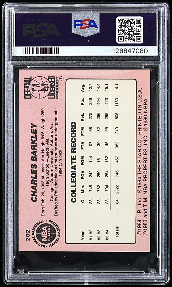 1984-1985 Star Basketball #202 Charles Barkley Rookie PSA NM 7