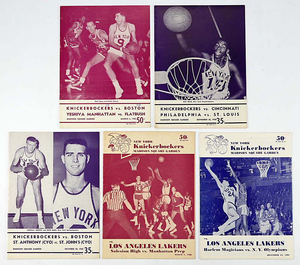 1958-1965 New York Knicks/Madison Square Garden Basketball Programs (5) with (2) Boston Celtics, (2) Los Angeles Lakers