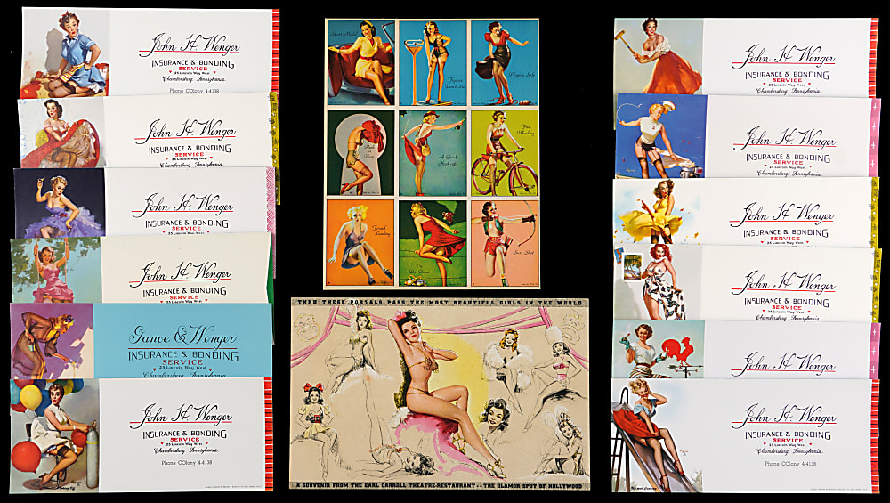 1940s-1950s Pin-Up/Calendar Girl Collection (26) with Display & Uncut Sheet