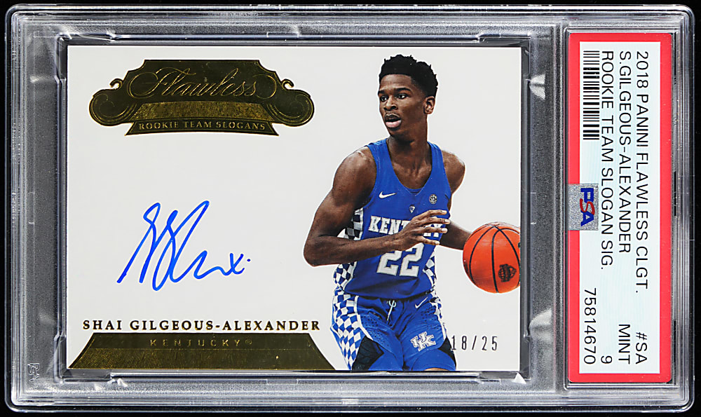 2018 Panini Flawless Collegiate Basketball Shai Gilgeous-Alexander Rookie Team Slogan Signature #/25 PSA MINT 9