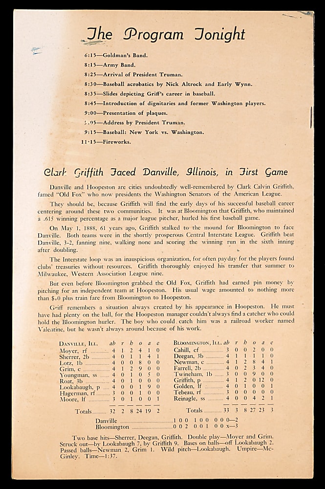 1948 A Tribute to Clark Griffith (Yankees at Senators) Program Signed by (27) with Full JSA LOA