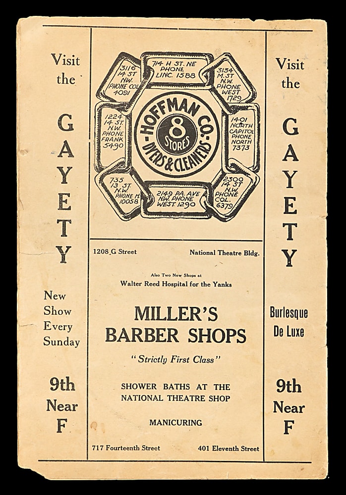 1919 Boston Red Sox at Washington Nationals Scorecard with #22 Babe Ruth - Last Season in Boston