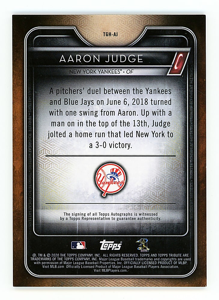 2020 Topps Tribute Aaron Judge Certified Autograph #09/20
