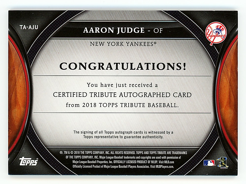 2018 Topps Tribute Aaron Judge Certified Autograph (Home Jersey) Pose Certified Autograph #/100