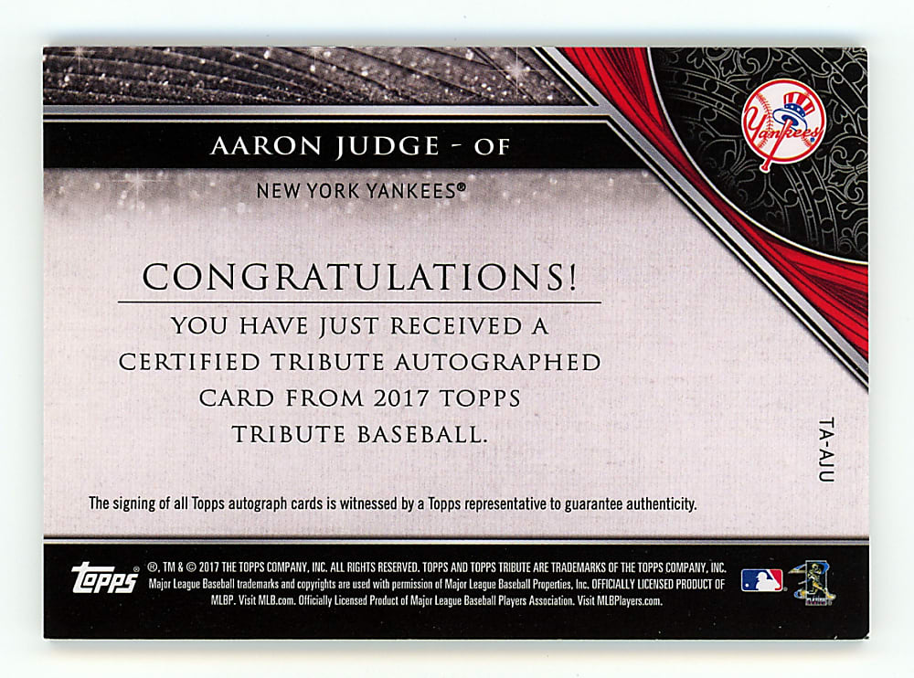 2017 Topps Tribute Aaron Judge Certified Autograph Rookie Green Parallel #/99
