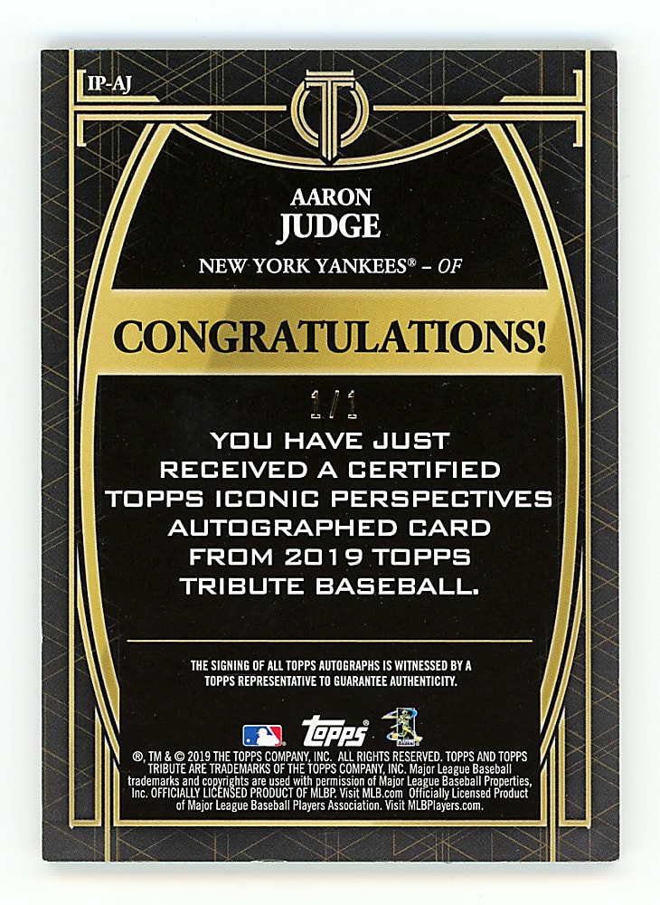 2019 Topps Tribute Iconic Perspectives Aaron Judge Certified Autograph #1/1 Black Parallel