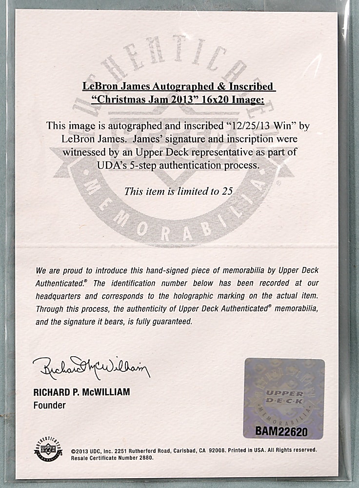 2013 LeBron James Signed and Inscribed Christmas Day Dunk Limited-Edition Photograph in Framed Display - UDA