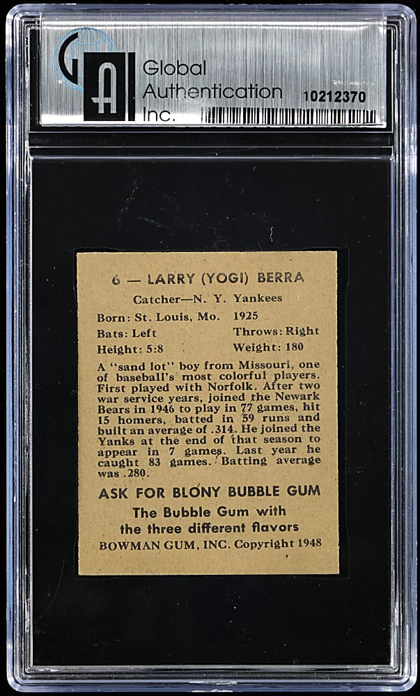 1948 Bowman #6 Yogi Berra Rookie GAI MINT 9