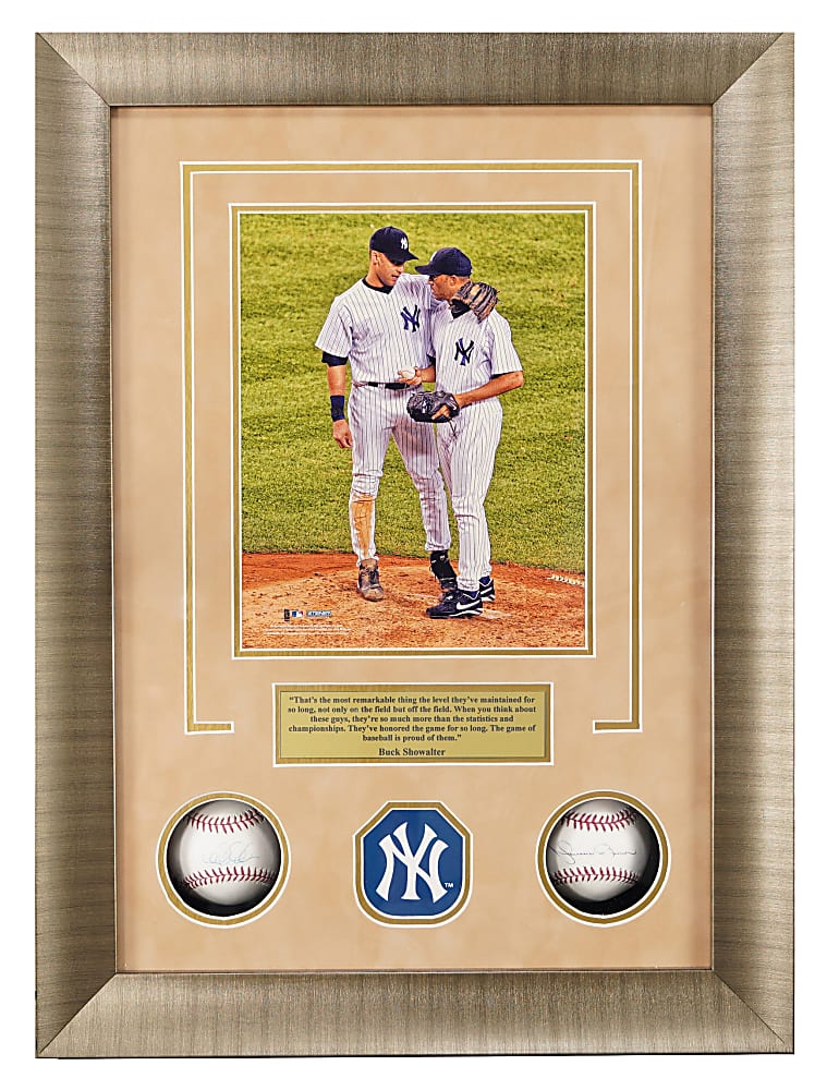 Derek Jeter & Mariano Rivera Single-Signed Baseball Pair Shadowbox Framed Display - Steiner COAs