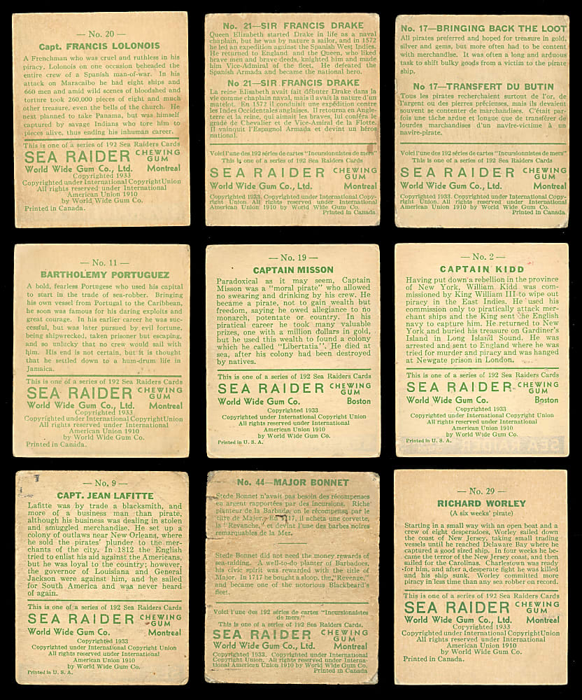 1933 World Wide Gum V359 Montreal/R124 Boston Sea Raiders Cards (16) with Low Number Partial Set (14/24) & (2) High Numbers