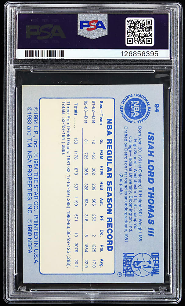 1983-1984 Star Basketball #94 Isiah Thomas Rookie PSA EX-MT 6