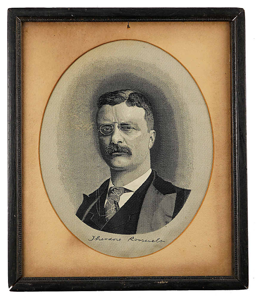 Circa 1900 Theodore Roosevelt Silk Portrait Framed Display