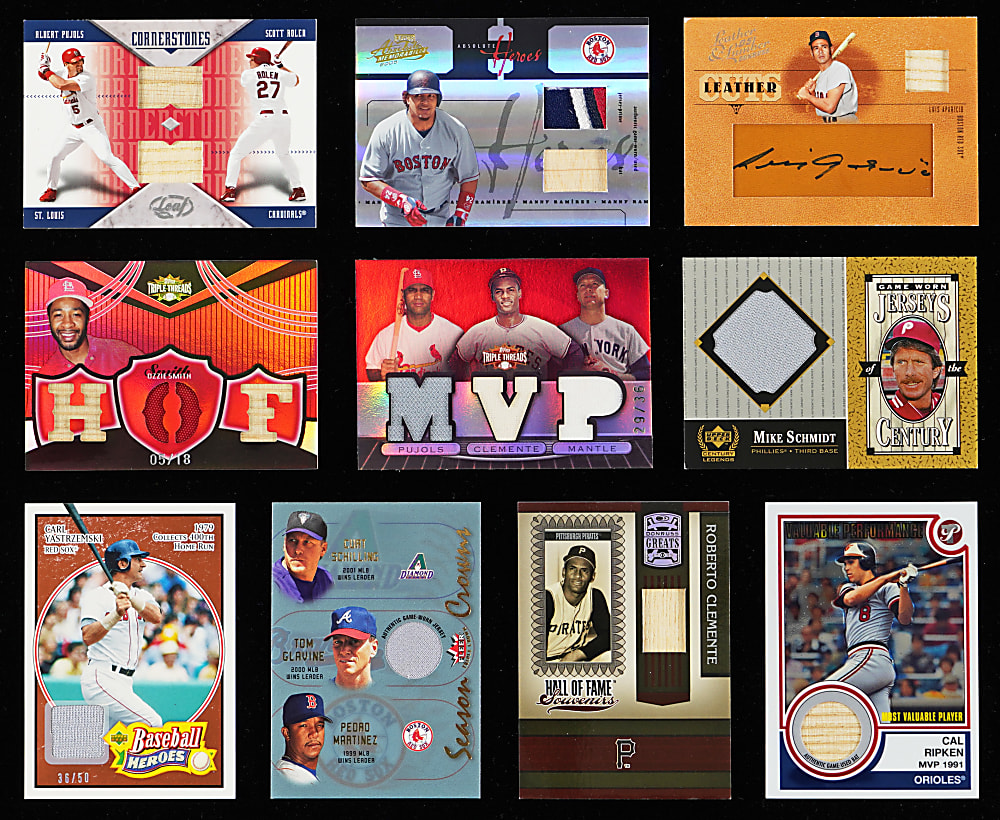 Modern Game-Used & Relic Collection (182) with (96) Hall of Famers Including Clemente/Mantle/Pujols Triple Threads #/36
