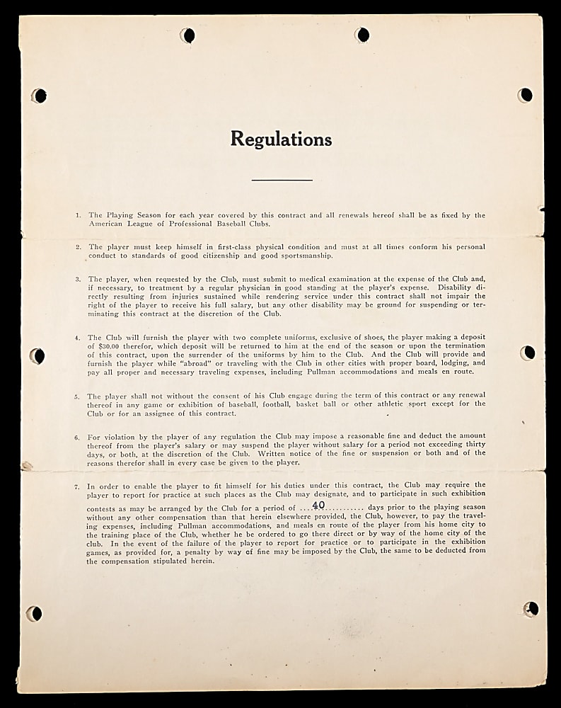 1922 Ossie Bluege & Clark Griffith Dual-Signed Uniform Player's Contract