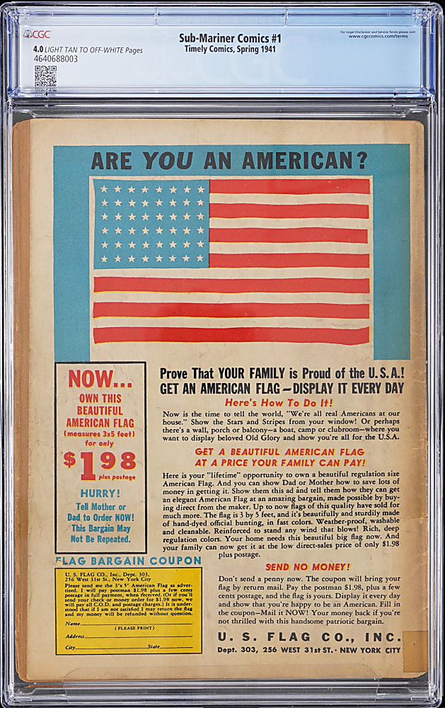 1941 Timely Comics Sub-Mariner #1 - CGC 4.0