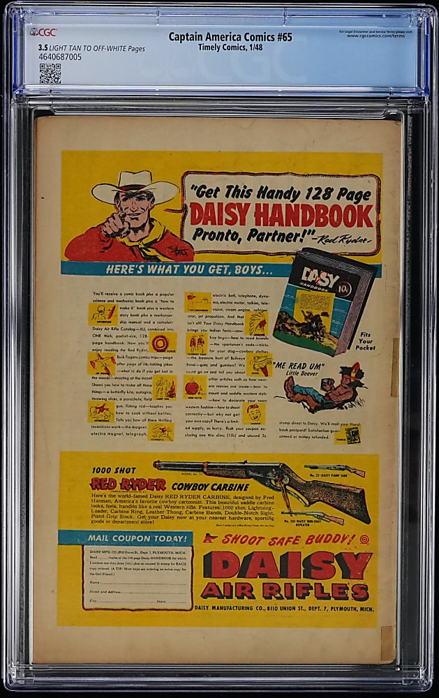 1948 Timely Comics Captain America Comics #65 - CGC 3.5