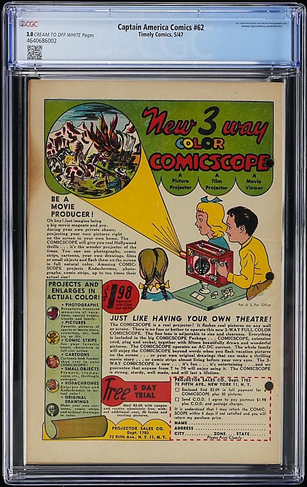 1947 Timely Comics Captain America Comics #62 - CGC 3.0