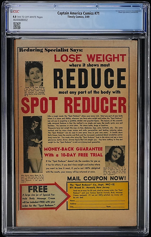 1949 Timely Comics Captain America Comics #71 - CGC 4.0