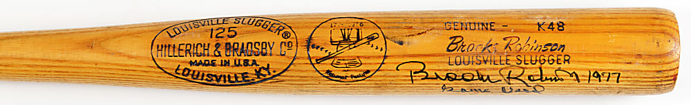 1976 Brooks Robinson Signed and Inscribed Game-Used Baltimore Orioles Bicentennial Logo Bat - PSA/DNA GU 9.5