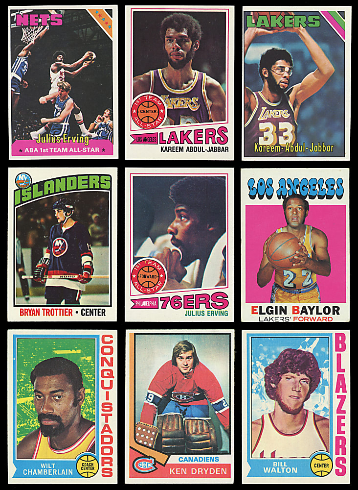 1971-1979 Topps Basketball & Hockey Hall of Fame & Star Collection (100) with Abdul-Jabbar, Chamberlain, Erving & Orr