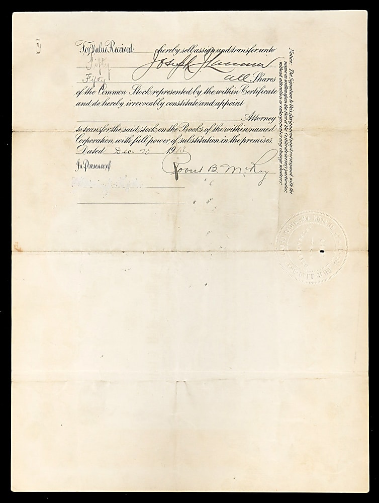 1912 Boston Red Sox Stock Certificate Signed by Owners Jimmy McAleer, Joseph Lannin & Treasurer Robert McRoy (3x)