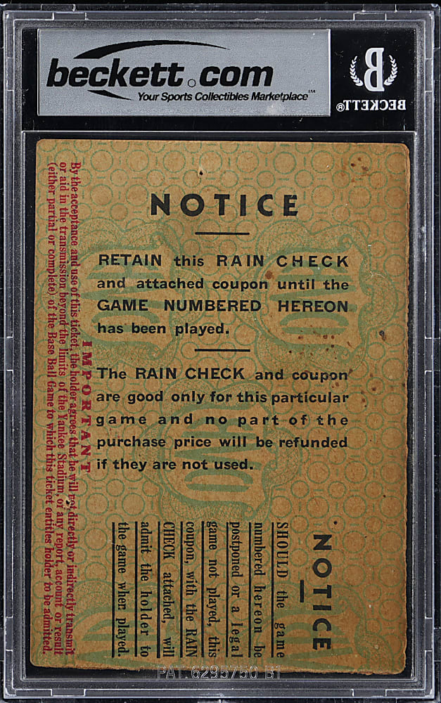 1936 World Series Game 3 New York Yankees Ticket Stub - Lou Gehrig's 8th Postseason Home Run - BGS GOOD 2