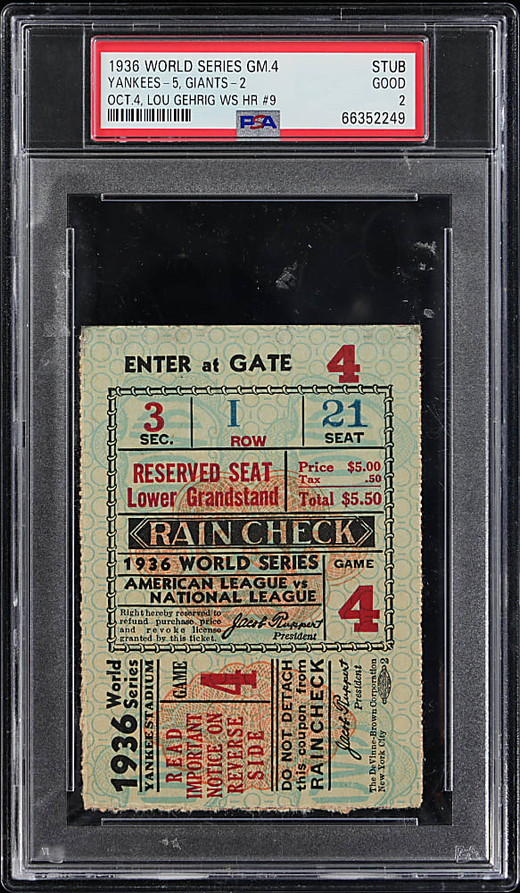 1936 World Series Game 4 Ticket Stub PSA GOOD 2 - Lou Gehrig World Series Home Run #9 of 10