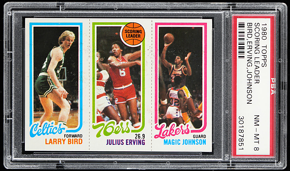 1980-1981 Topps Basketball Larry Bird/Julius Erving/Magic Johnson Rookie PSA NM-MT 8