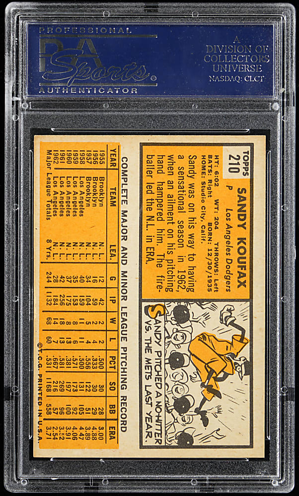 1963 Topps #210 Sandy Koufax PSA NM 7
