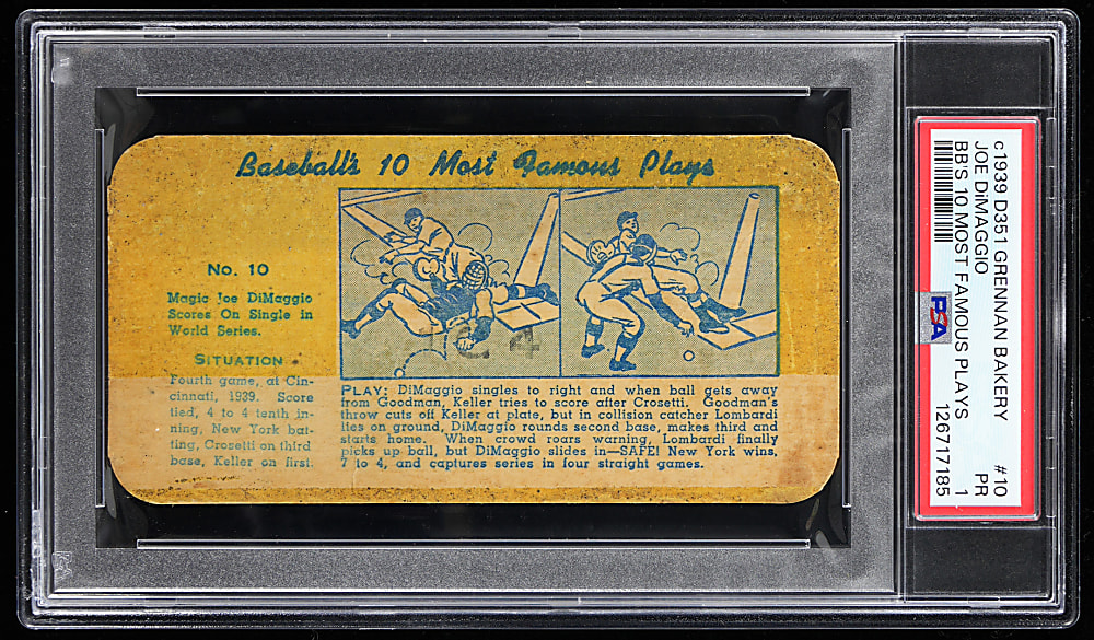 Circa 1939 D351 Grennan Bakery Baseball's 10 Most Famous Plays #10 Joe DiMaggio PSA POOR 1 - Newly Discovered, Population 1 of 1