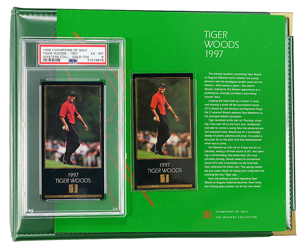1998 Grand Slam Ventures Champions of Golf Masters Collection Gold Foil Set in Album Pair with Tiger Woods Rookies