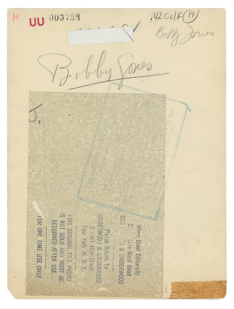 Circa 1930 Bobby Jones Vintage Underwood & Underwood Photograph