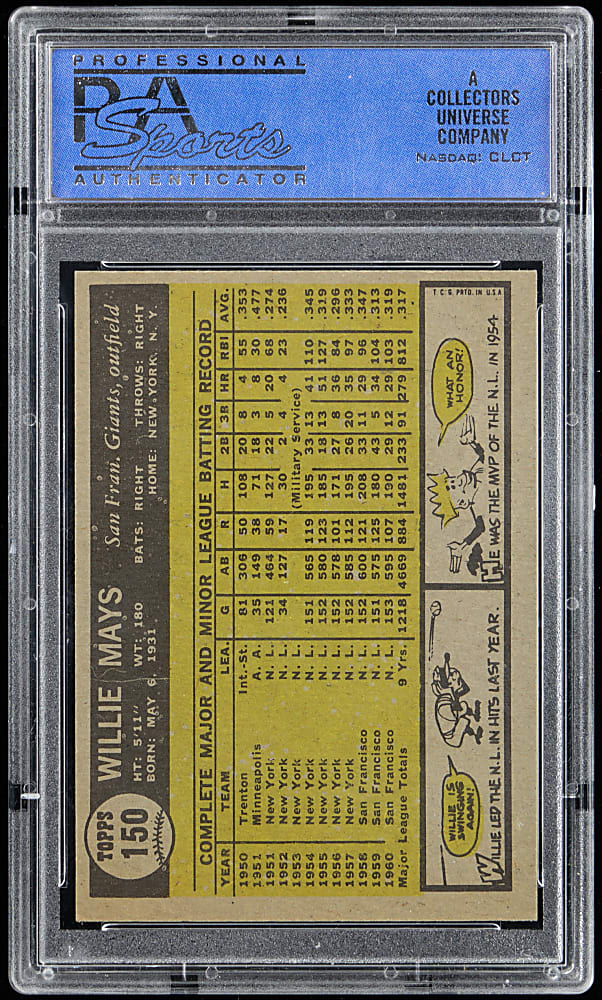1961 Topps #150 Willie Mays PSA NM 7