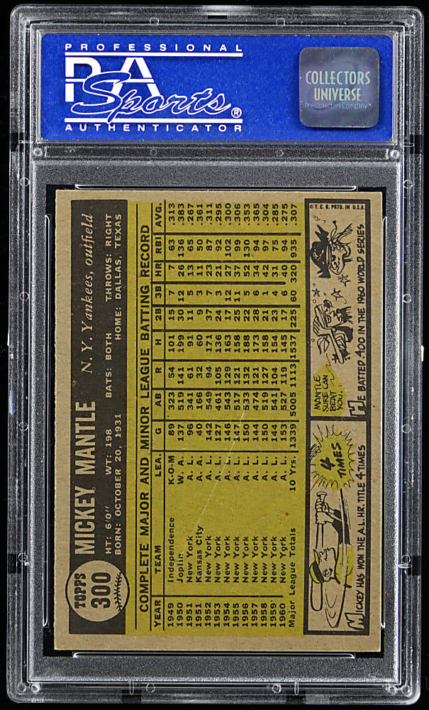 1961 Topps #300 Mickey Mantle PSA NM-MT 8