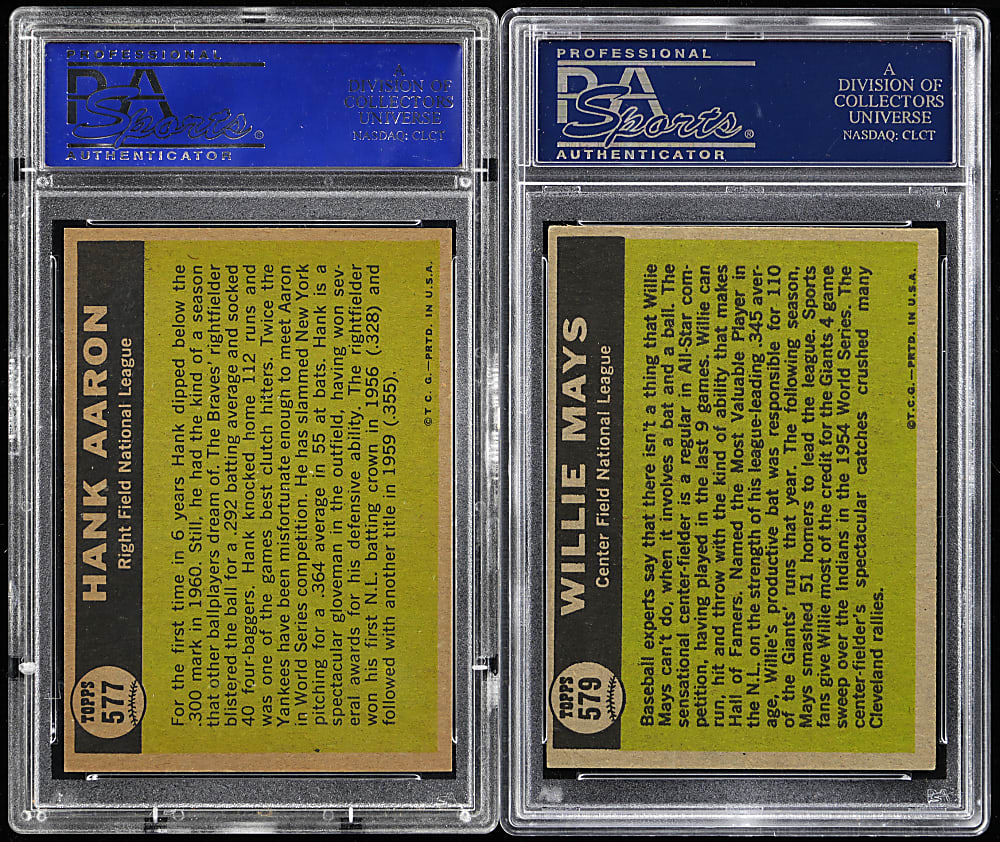 1961 Topps #577 Hank Aaron All-Star & #579 Willie Mays All-Star PSA NM 7 Graded Pair