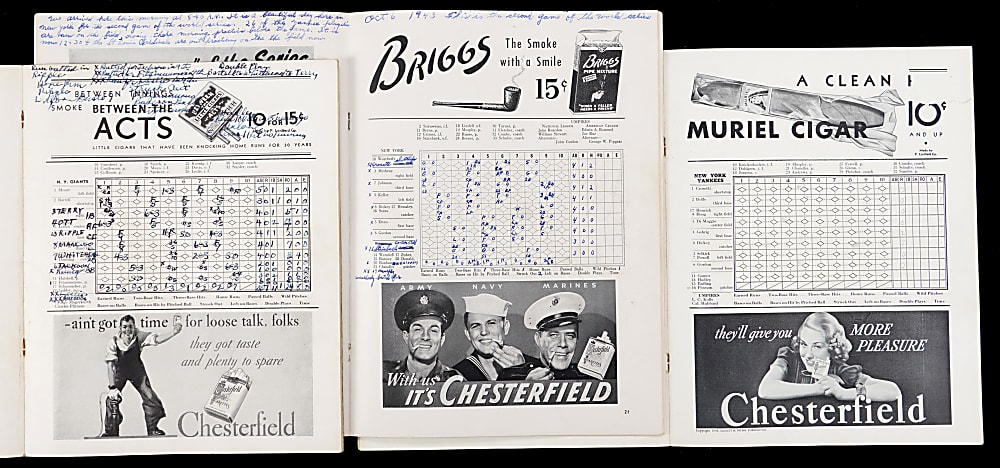 1936, 1938 & 1943 World Series New York Yankees Program Trio with 1936 Lou Gehrig Home Run