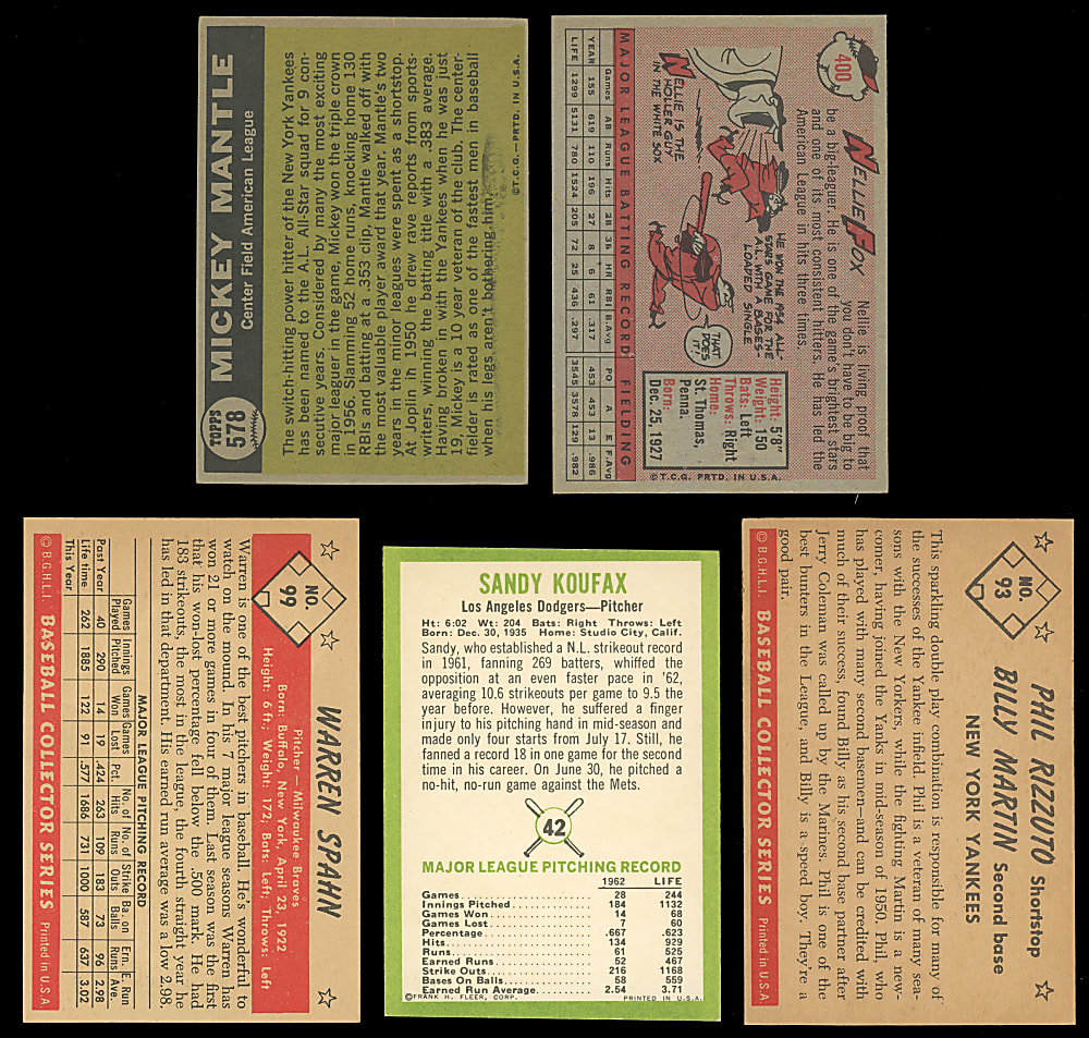 1953-1961 Topps, Bowman & Fleer Hall of Fame Collection (5) with 1961 Topps #578 Mickey Mantle All-Star