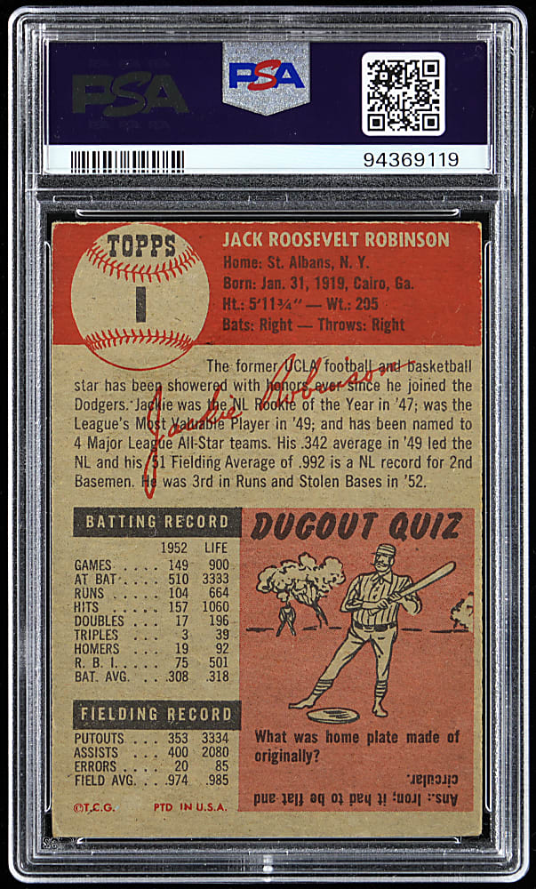 1953 Topps #1 Jackie Robinson PSA VG+ 3.5