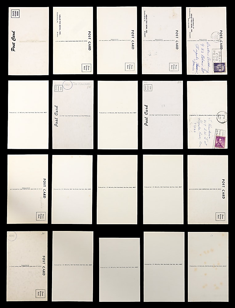 Vintage J.D. McCarthy Postcard Collection (75) with (21) Hall of Famers Including (2) Ted Williams & Willie Mays
