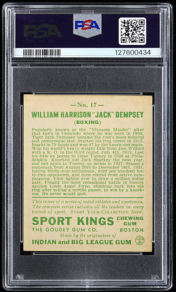 1933 Sport Kings Gum #17 Jack Dempsey PSA EX-MT+ 6.5