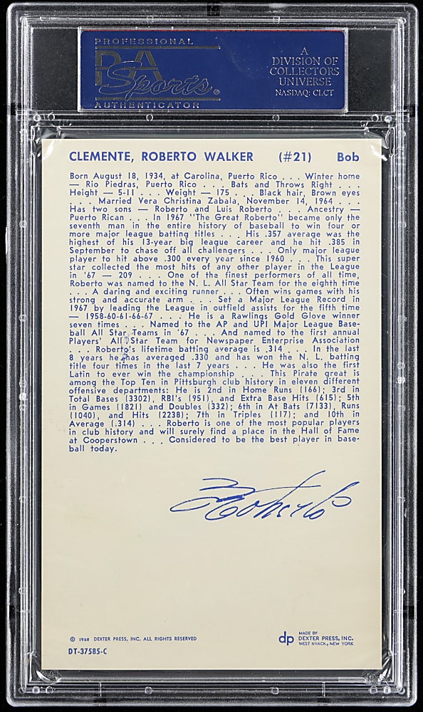 1968 Dexter Press Postcards Roberto Clemente PSA NM 7