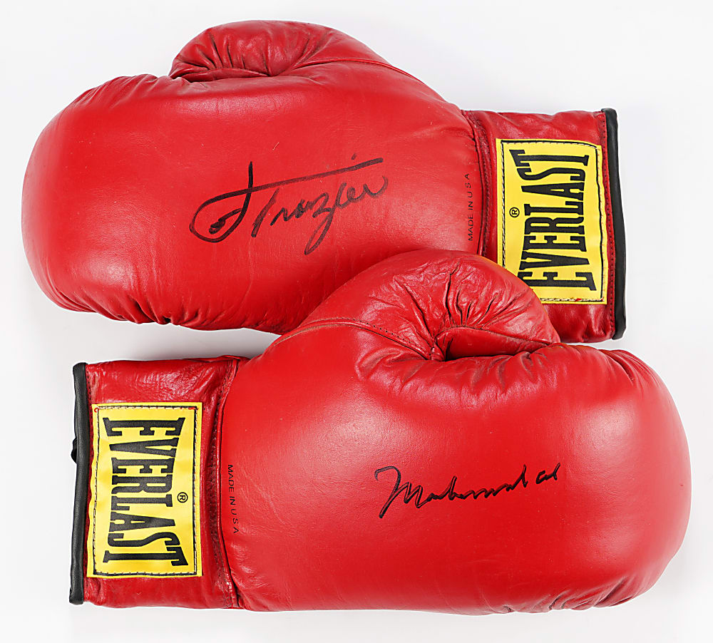 Muhammad Ali & Joe Frazier Boldly Single-Signed Everlast Boxing Glove Pair